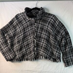 Zara Woman Black and White Tweed Fringe Jacket